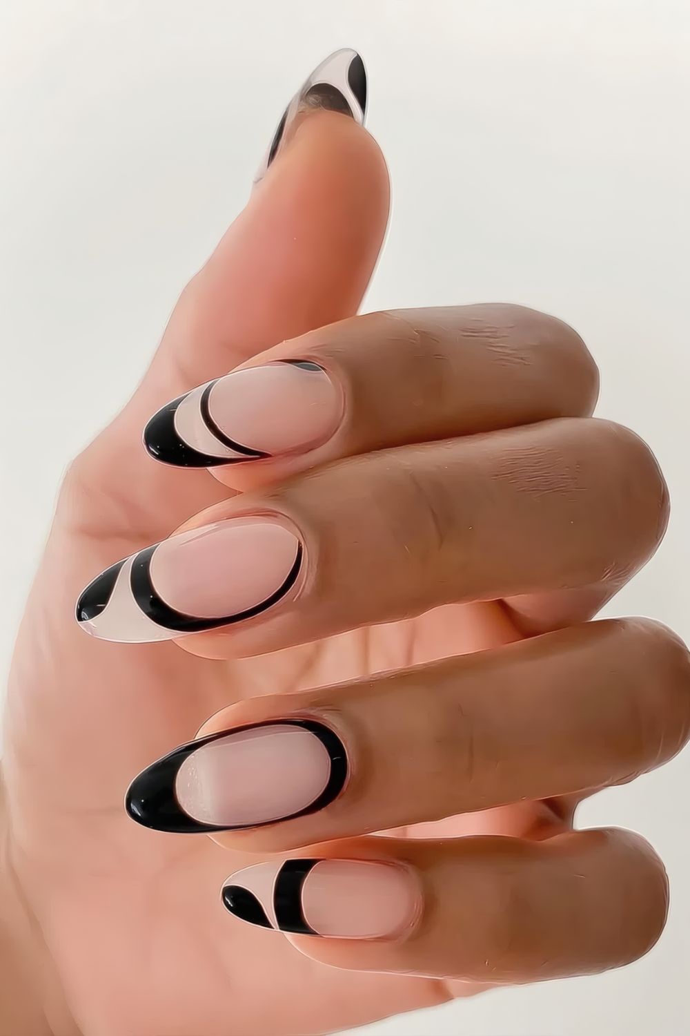 Black French Swirly Tip Nails