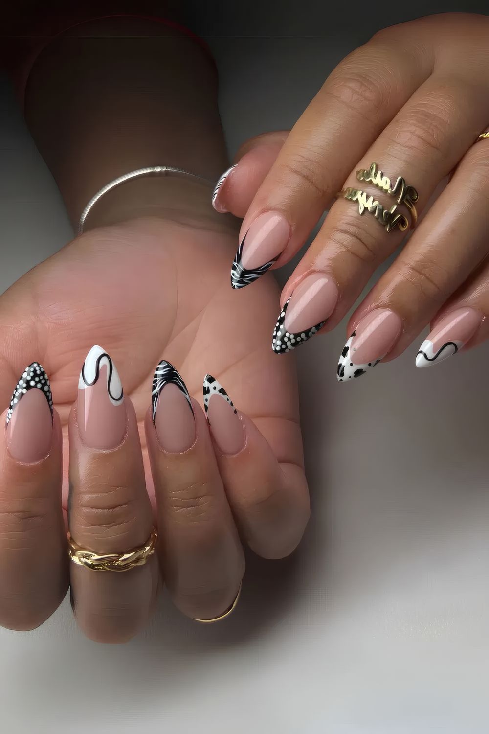 Black and White Mix and Match French Mani