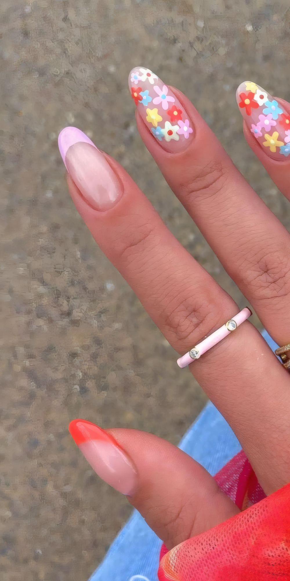 Bright Pastel Floral French Manicure