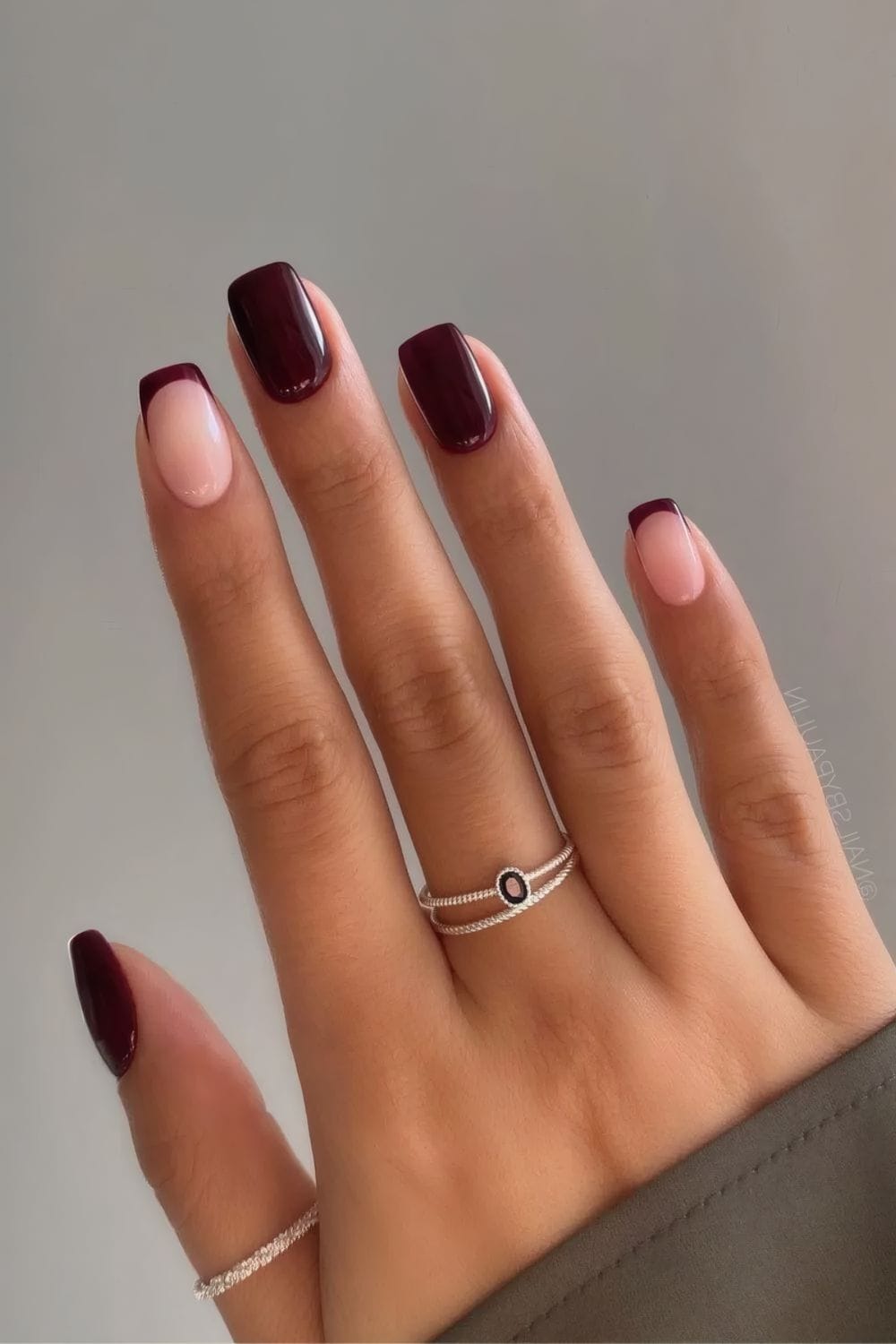 Burgundy Nails with Accent French Tip Nails
