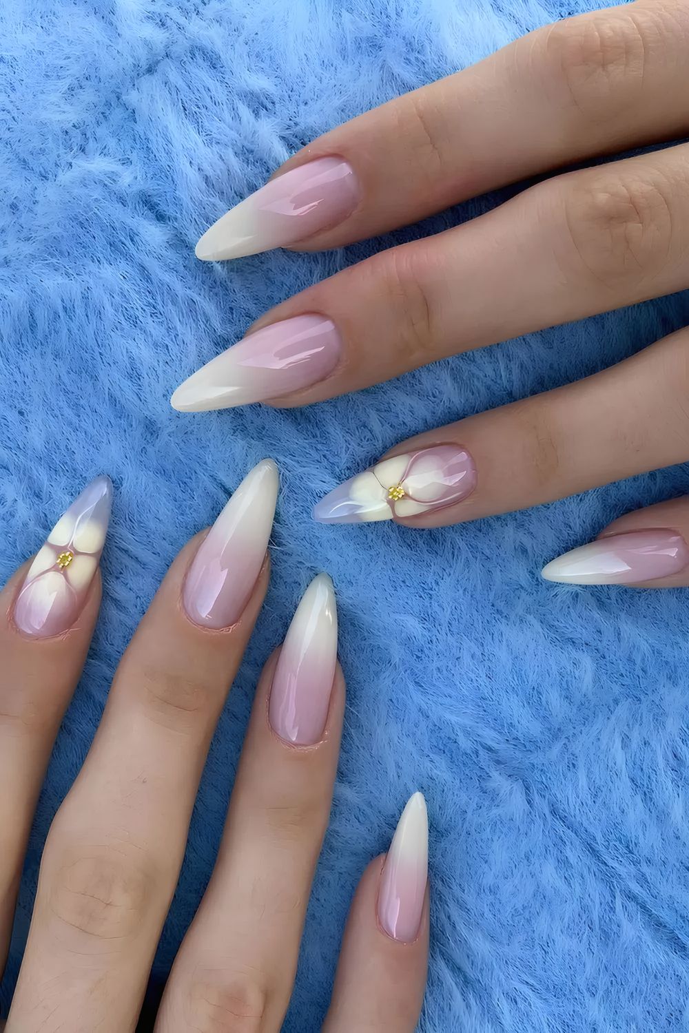 Butter Yellow Ombre Mani with Blooming Gel Flowers