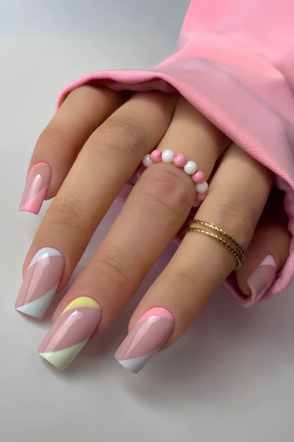 Colorful Pastel Nails with Negative Space Design