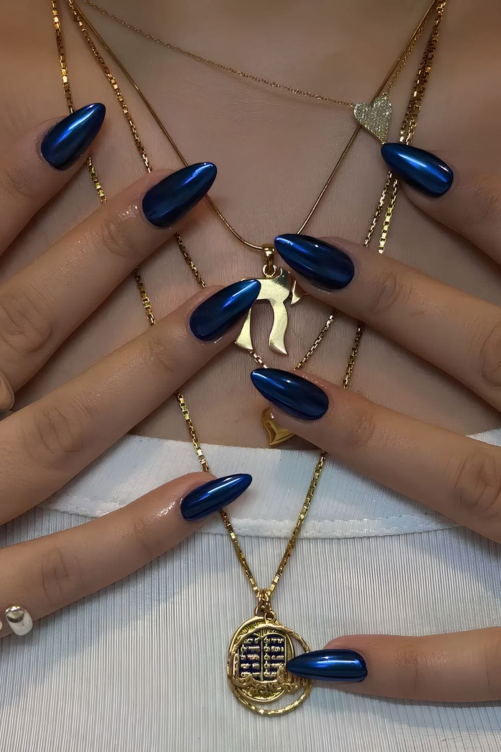 Dark Blue Nails with Chrome Finish