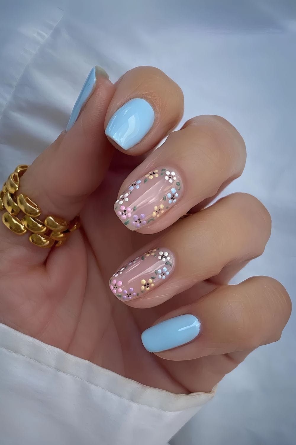 Light Blue Floral Nail Design