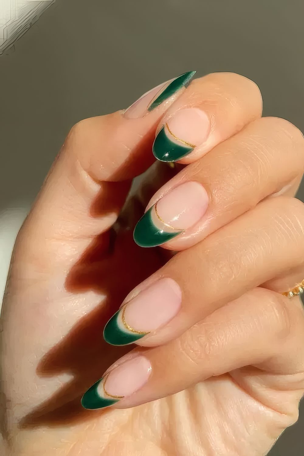 Green and Gold Double French Manicure