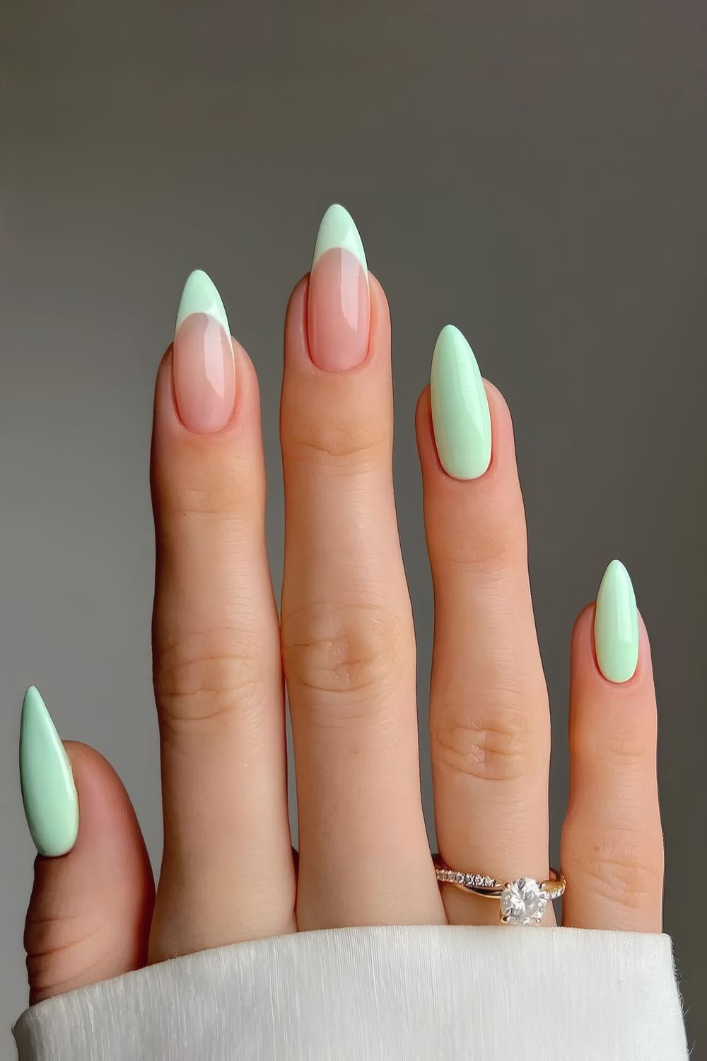 Mint Green Mani with Accent French Tips