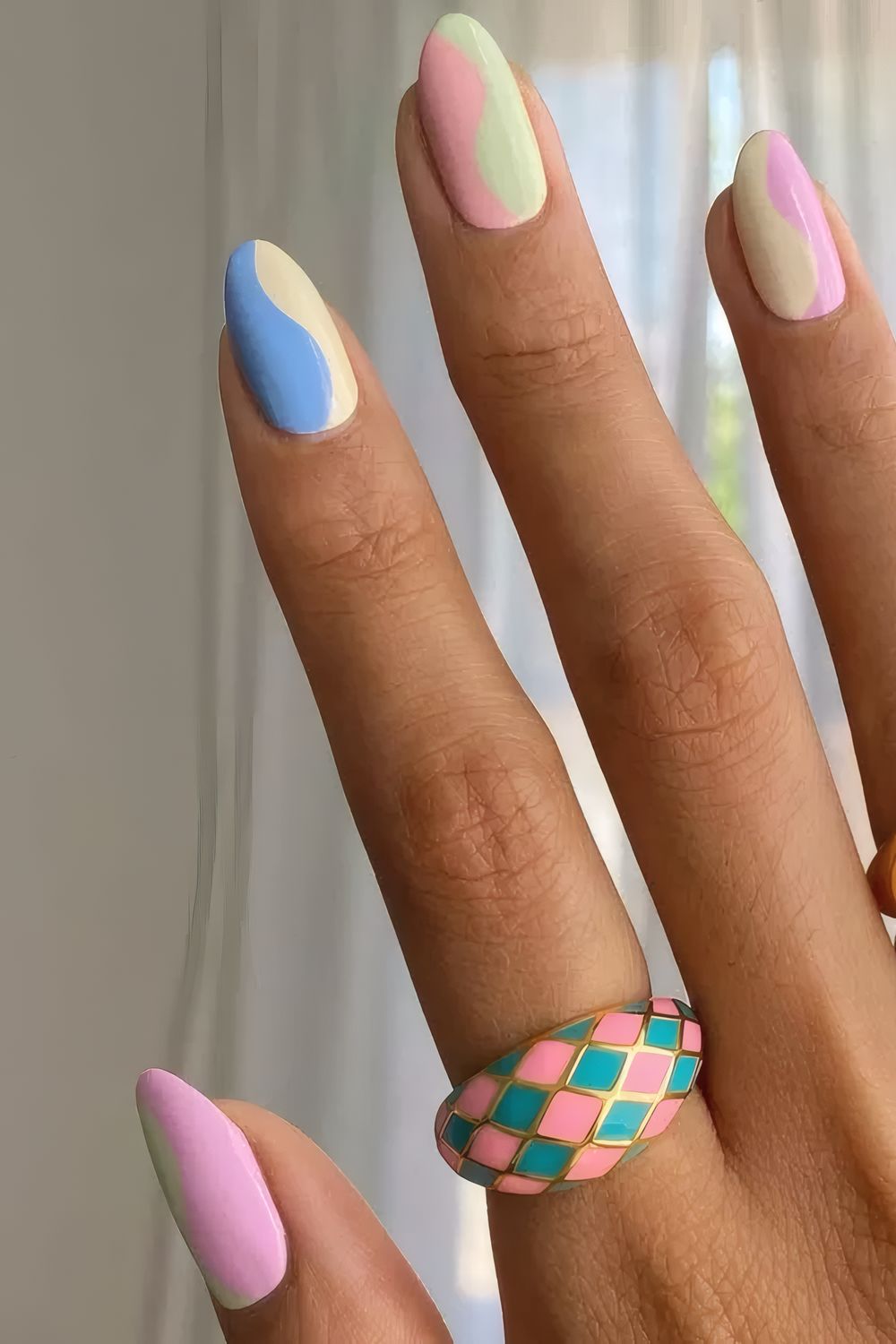 Pastel Half Waves Nail Art