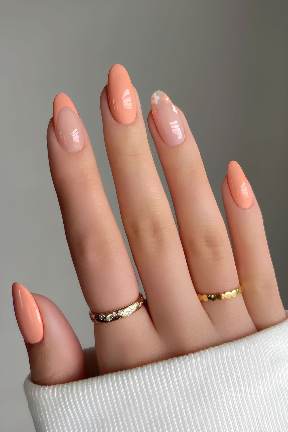 Peach Manicure with Floral Accents