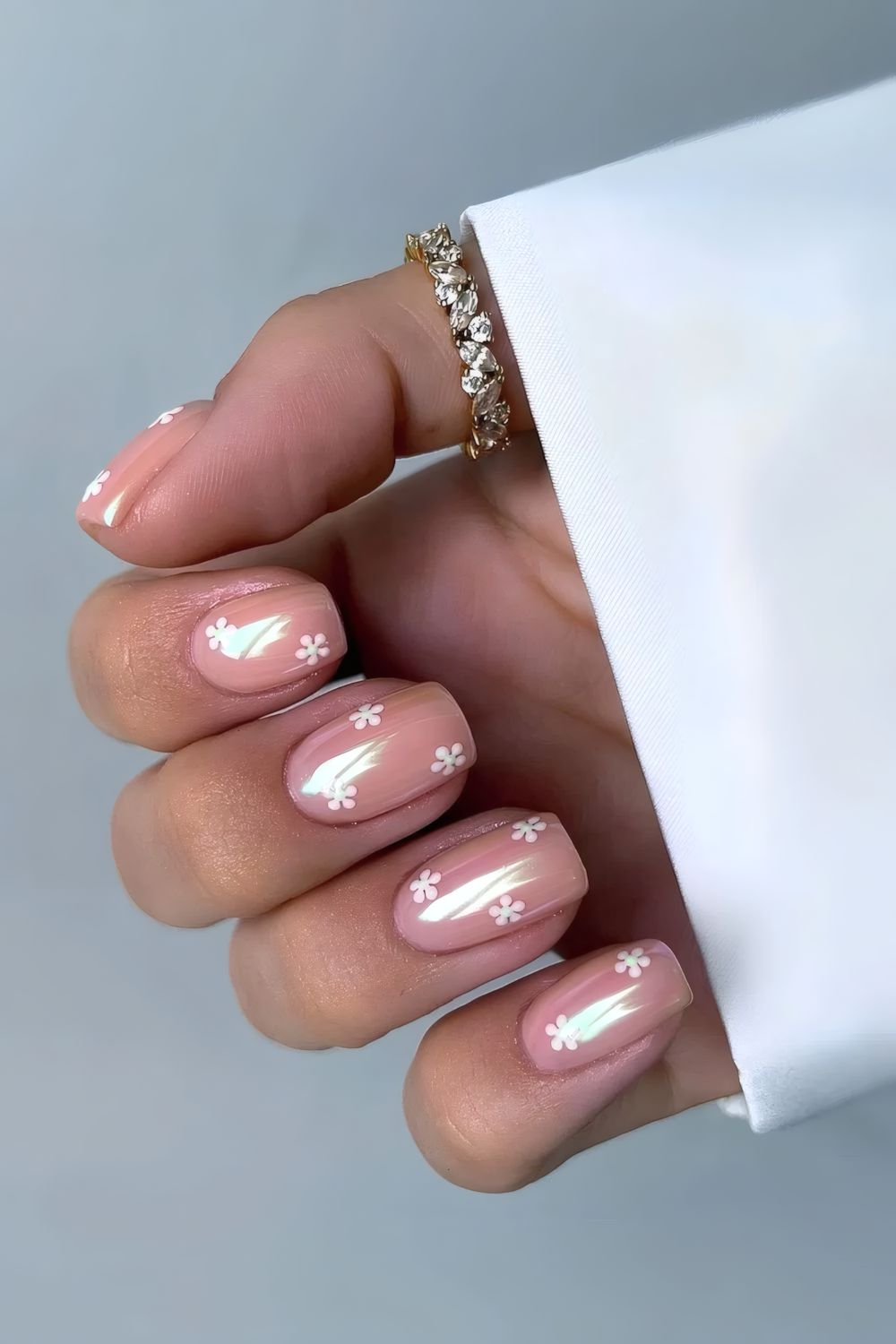 Pink Chrome Nails + Daisies