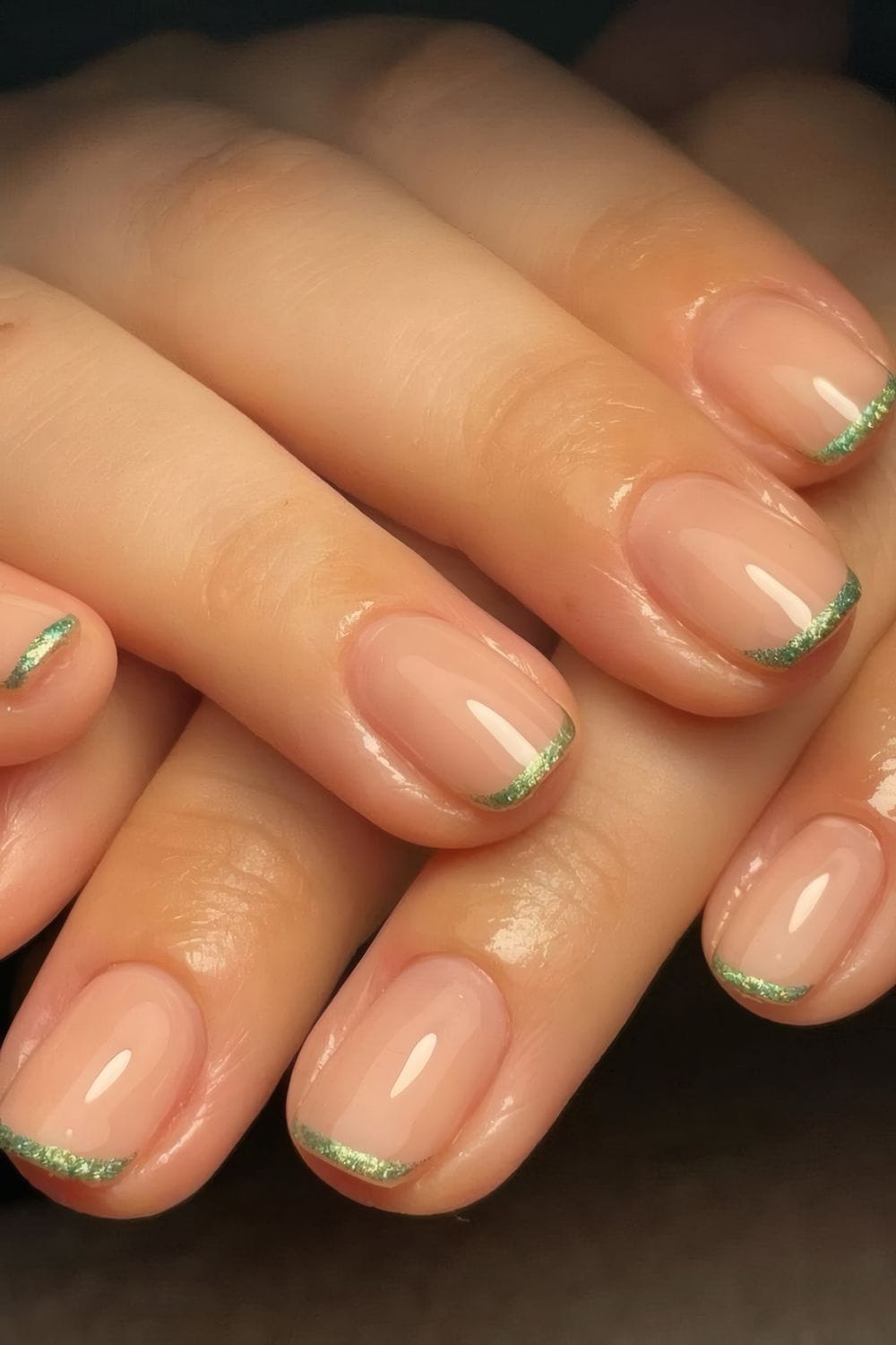 Sparkly Green Micro French Manicure