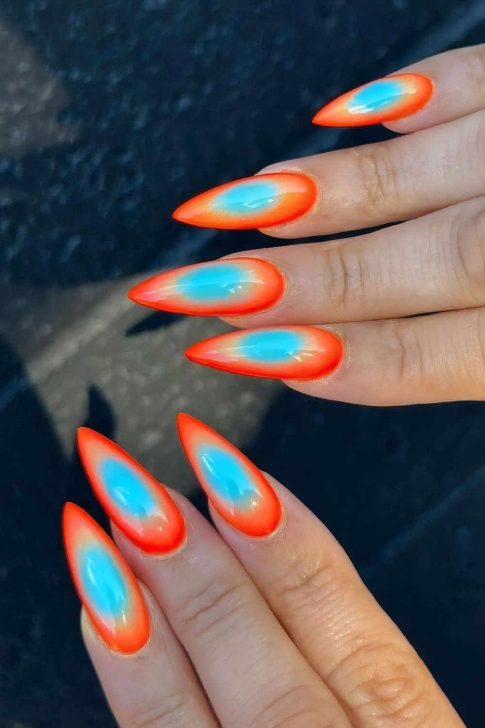 Orange and Blue Aura Nails