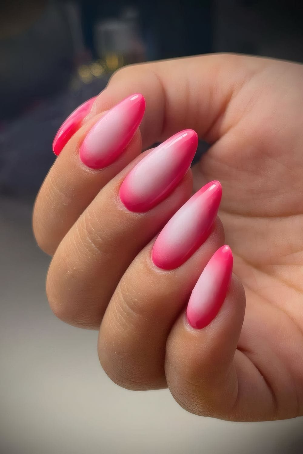 White and Pink Aura Nails